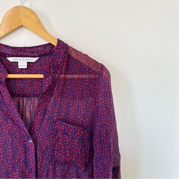 Diane Von Furstenberg Purple Pink Pattern Silk Button Down Blouse - Picture 9 of 10